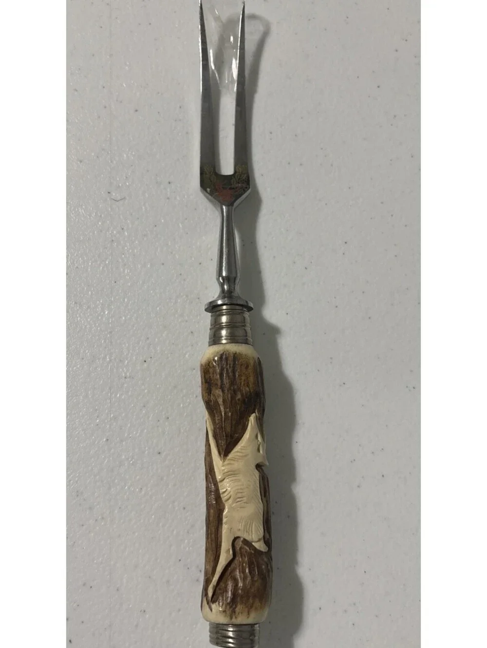 Baron Solingen German Carving Fork Stag Antler Carved Handle EUC Vintage